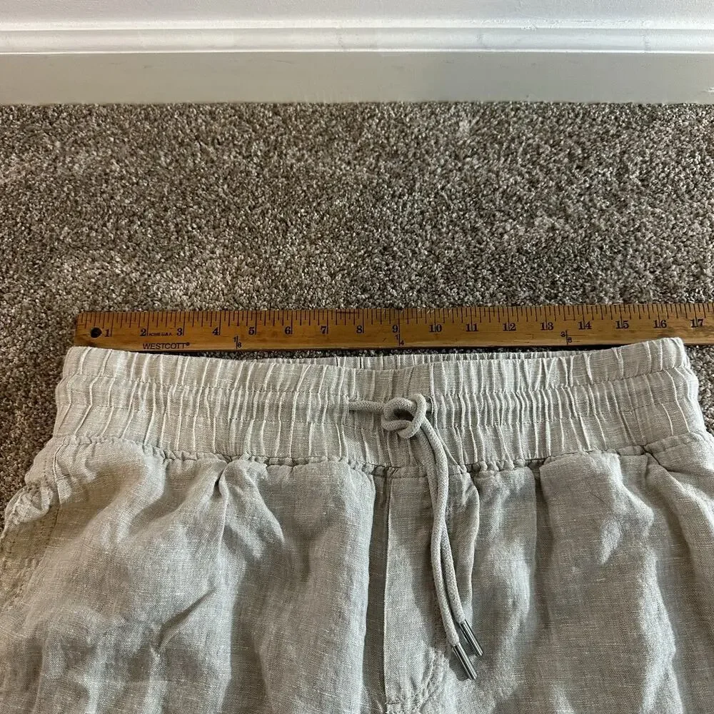 Quince 100% European Linen Wide Leg Loose Pants Flax/Beige Drawstring Size Large